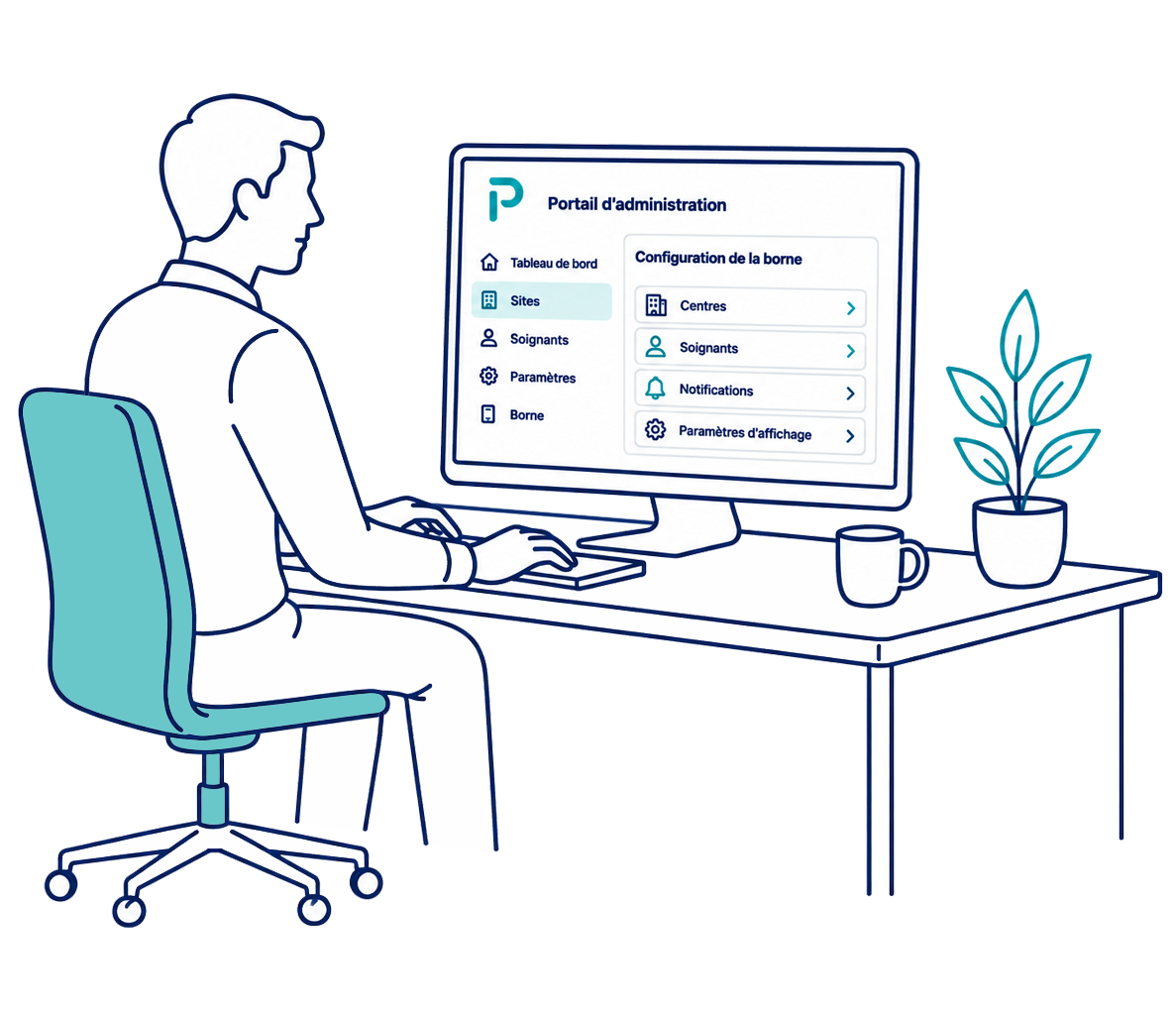 Le centre configure Patiello depuis le portail d'administration